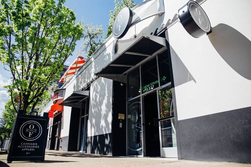 a black and white building housing the oregon's finest pearl district marijuana dispensary on a sunny day_ about us: our mission