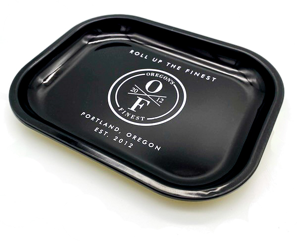 a black branded oregon's finest rolling tray